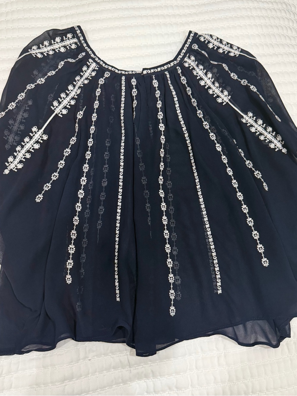 hazel Navy Boho Embroidered Peasant Blouse
